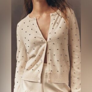 Anthropologie Juliet Cashmere Studded Cardigan Sweater - Ivory - XS - NWT